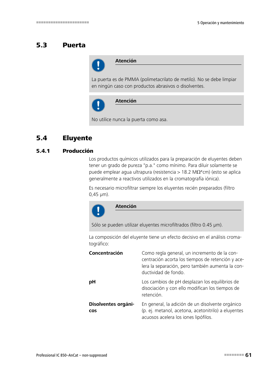 3 puerta, 4 eluyente, 1 producción | Puerta, Eluyente, Producción | Metrohm 850 Professional IC AnCat Nonsuppressed User Manual | Page 71 / 113