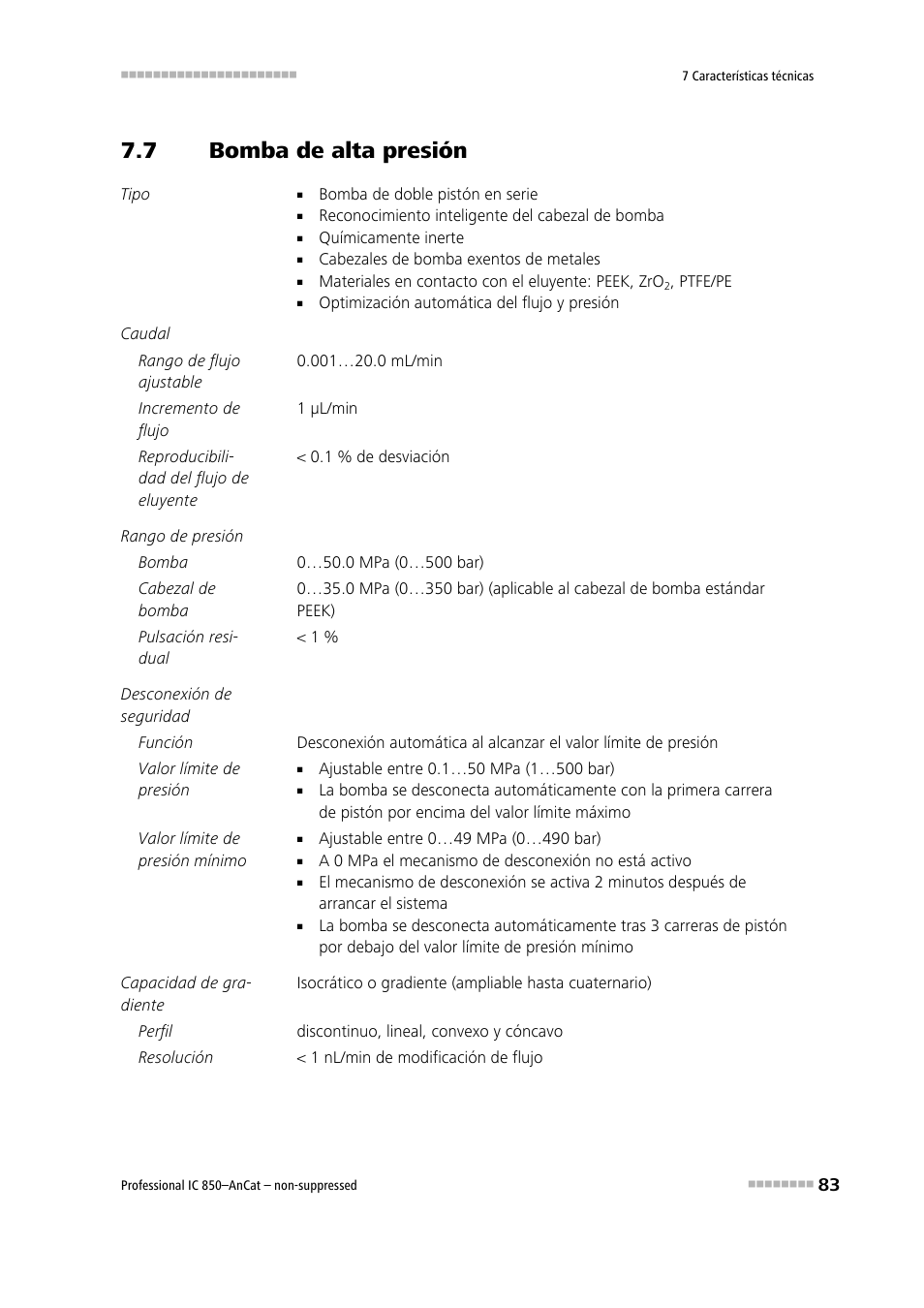 7 bomba de alta presión, Bomba de alta presión | Metrohm 850 Professional IC AnCat Nonsuppressed User Manual | Page 93 / 113