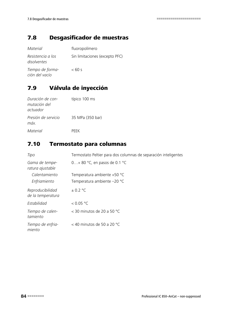 8 desgasificador de muestras, 9 válvula de inyección, 10 termostato para columnas | Desgasificador de muestras, Válvula de inyección | Metrohm 850 Professional IC AnCat Nonsuppressed User Manual | Page 94 / 113