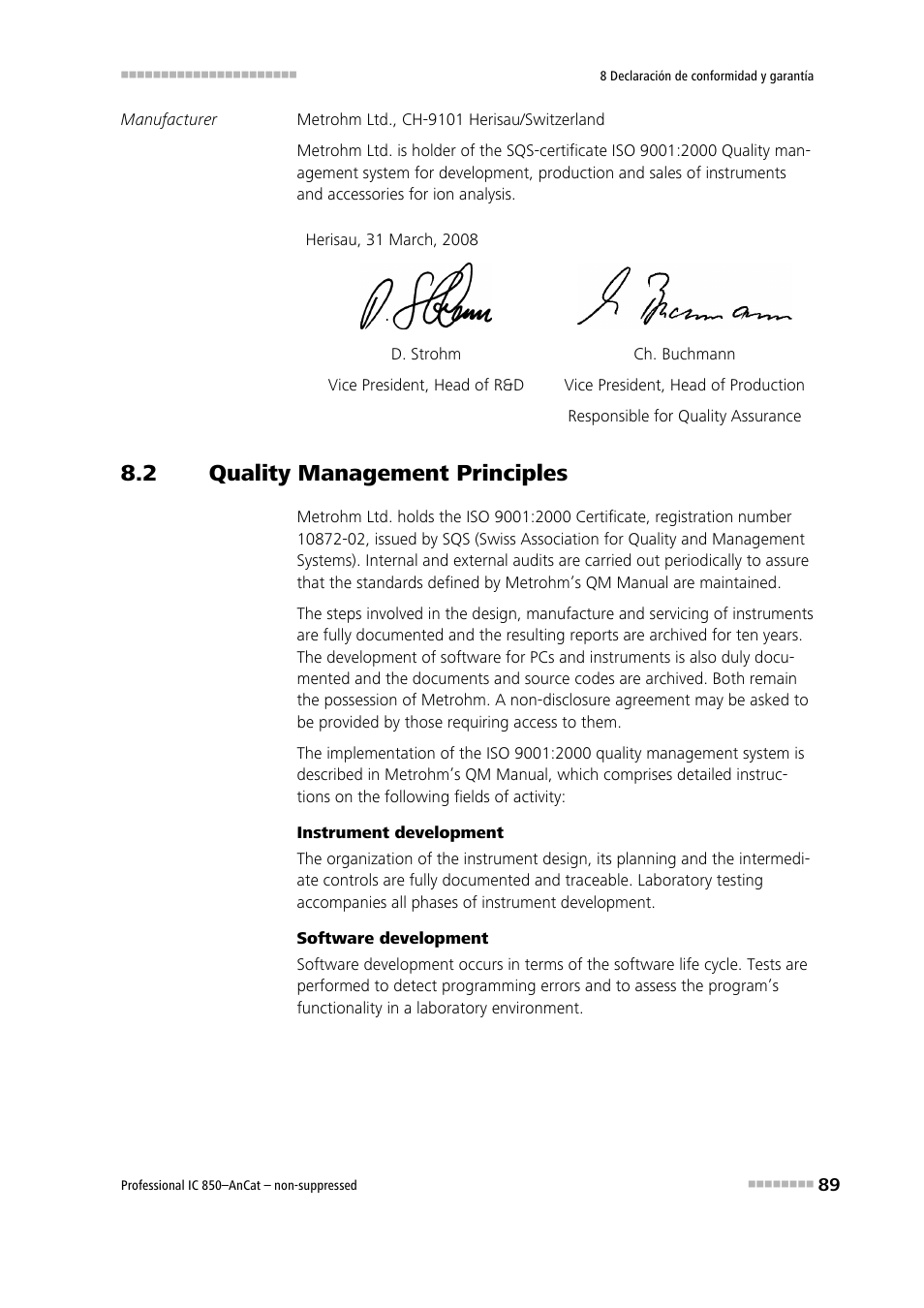 2 quality management principles, Quality management principles | Metrohm 850 Professional IC AnCat Nonsuppressed User Manual | Page 99 / 113