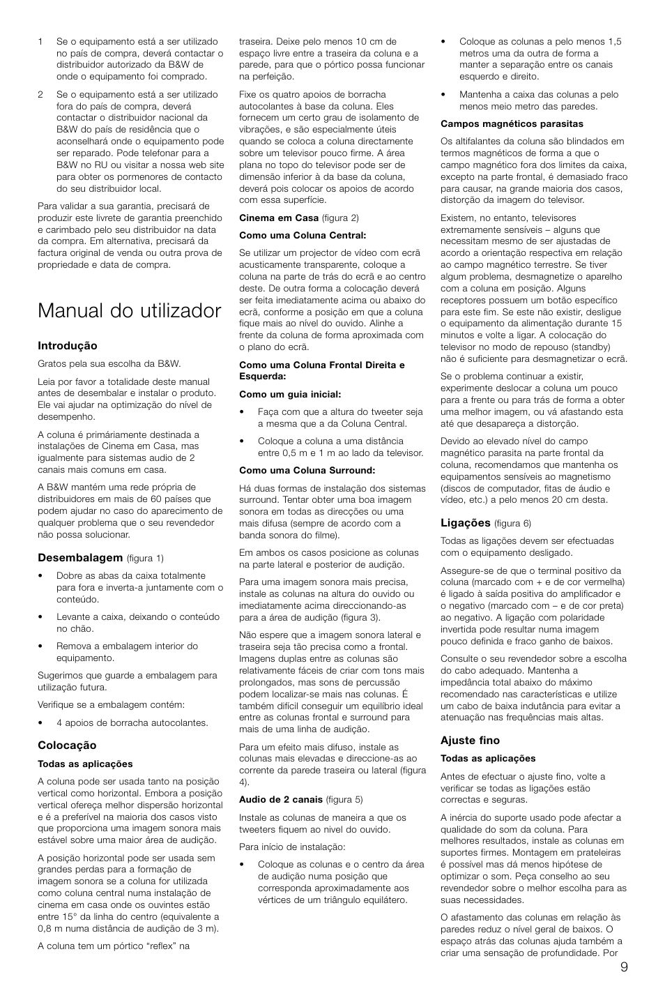 Manual do utilizador | Bowers & Wilkins LCR3 User Manual | Page 12 / 34