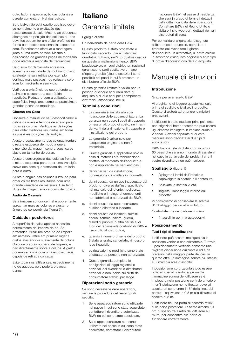 Italiano garanzia limitata, Manuale di istruzioni | Bowers & Wilkins LCR3 User Manual | Page 13 / 34