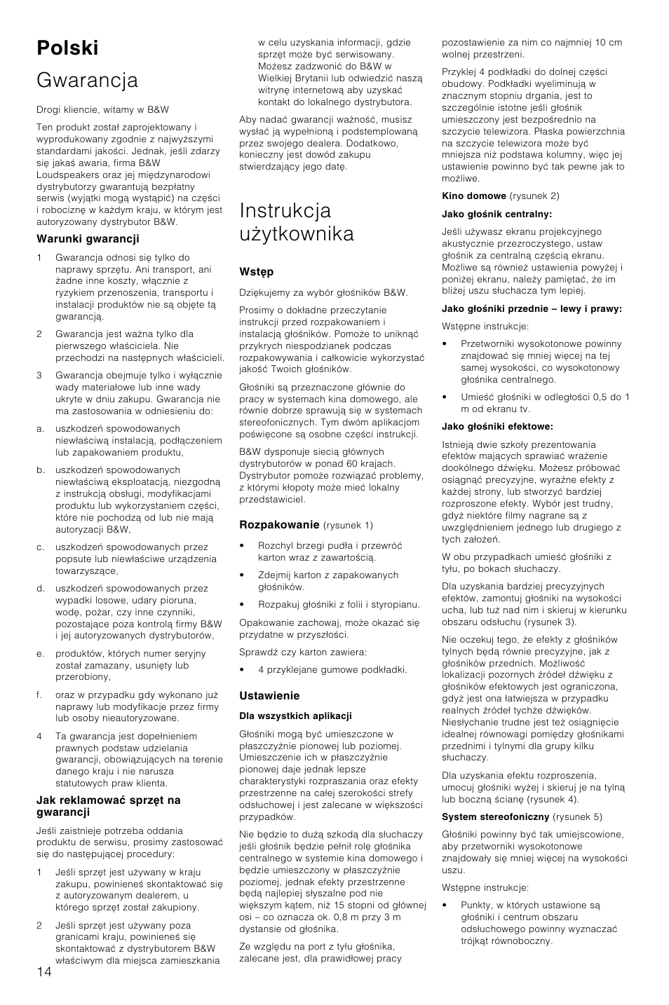 Polski gwarancja, Instrukcja uãytkownika | Bowers & Wilkins LCR3 User Manual | Page 17 / 34