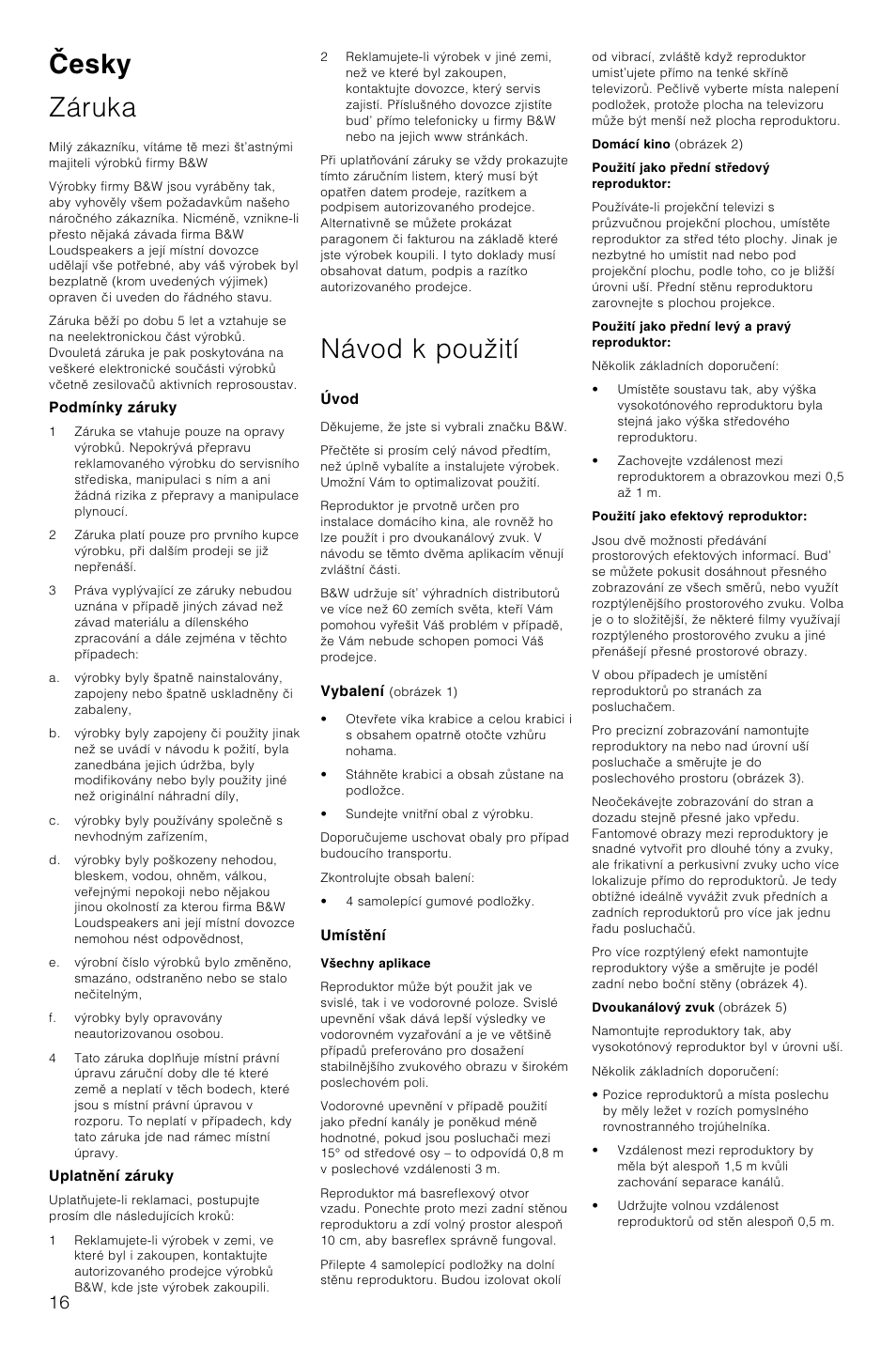 Esky záruka, Návod k pouãití | Bowers & Wilkins LCR3 User Manual | Page 19 / 34