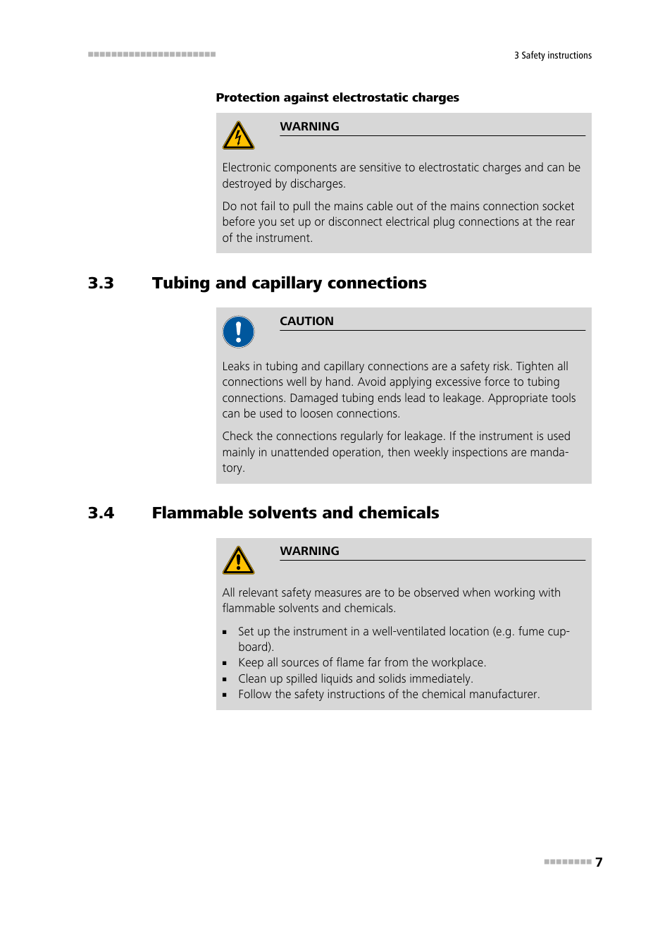 3 tubing and capillary connections, 4 flammable solvents and chemicals, Tubing and capillary connections | Flammable solvents and chemicals | Metrohm 900 Touch Control Short Instructions User Manual | Page 13 / 27