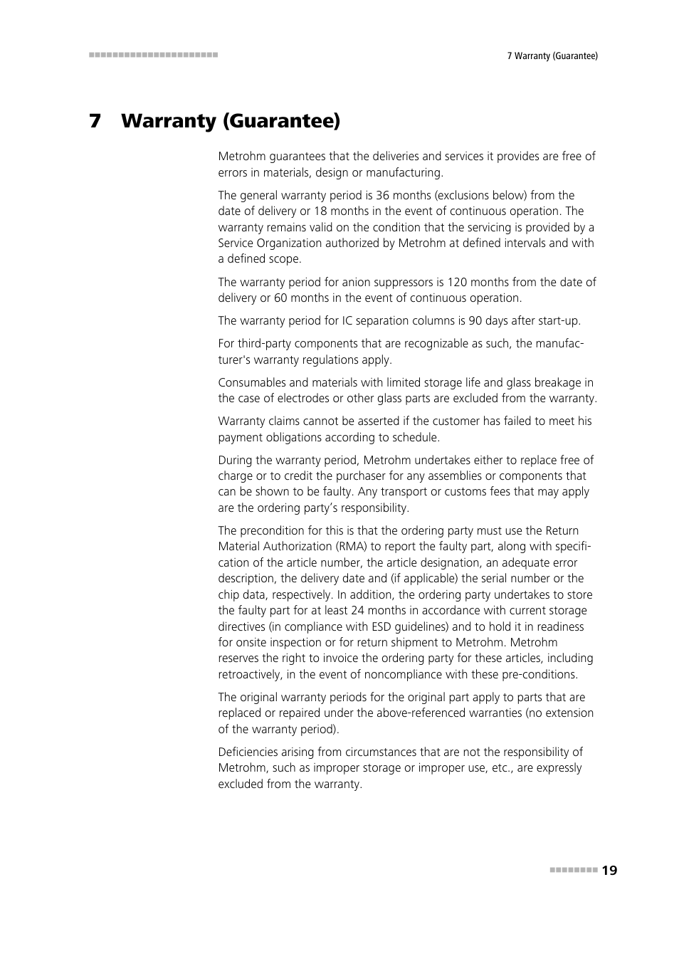 7 warranty (guarantee) | Metrohm 900 Touch Control Short Instructions User Manual | Page 25 / 27