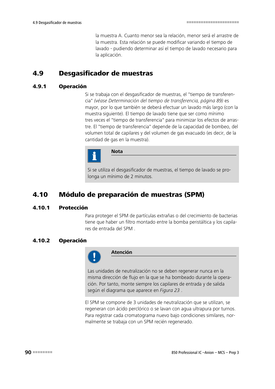 9 desgasificador de muestras, 1 operación, 10 módulo de preparación de muestras (spm) | 1 protección, 2 operación, Desgasificador de muestras, Operación, Protección | Metrohm 850 Professional IC Anion MCS Prep 3 User Manual | Page 100 / 152