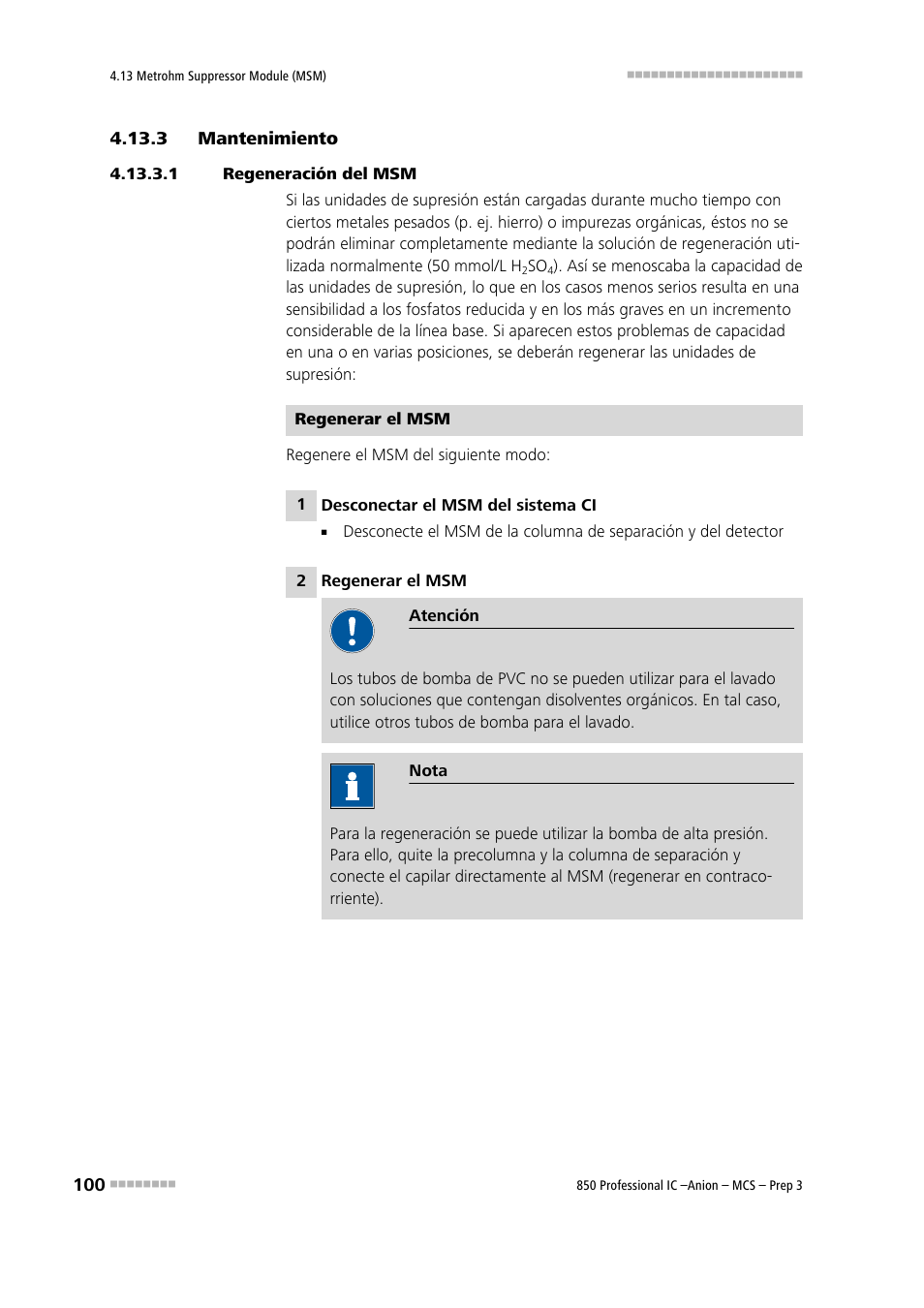 3 mantenimiento, 1 regeneración del msm, Mantenimiento | Metrohm 850 Professional IC Anion MCS Prep 3 User Manual | Page 110 / 152
