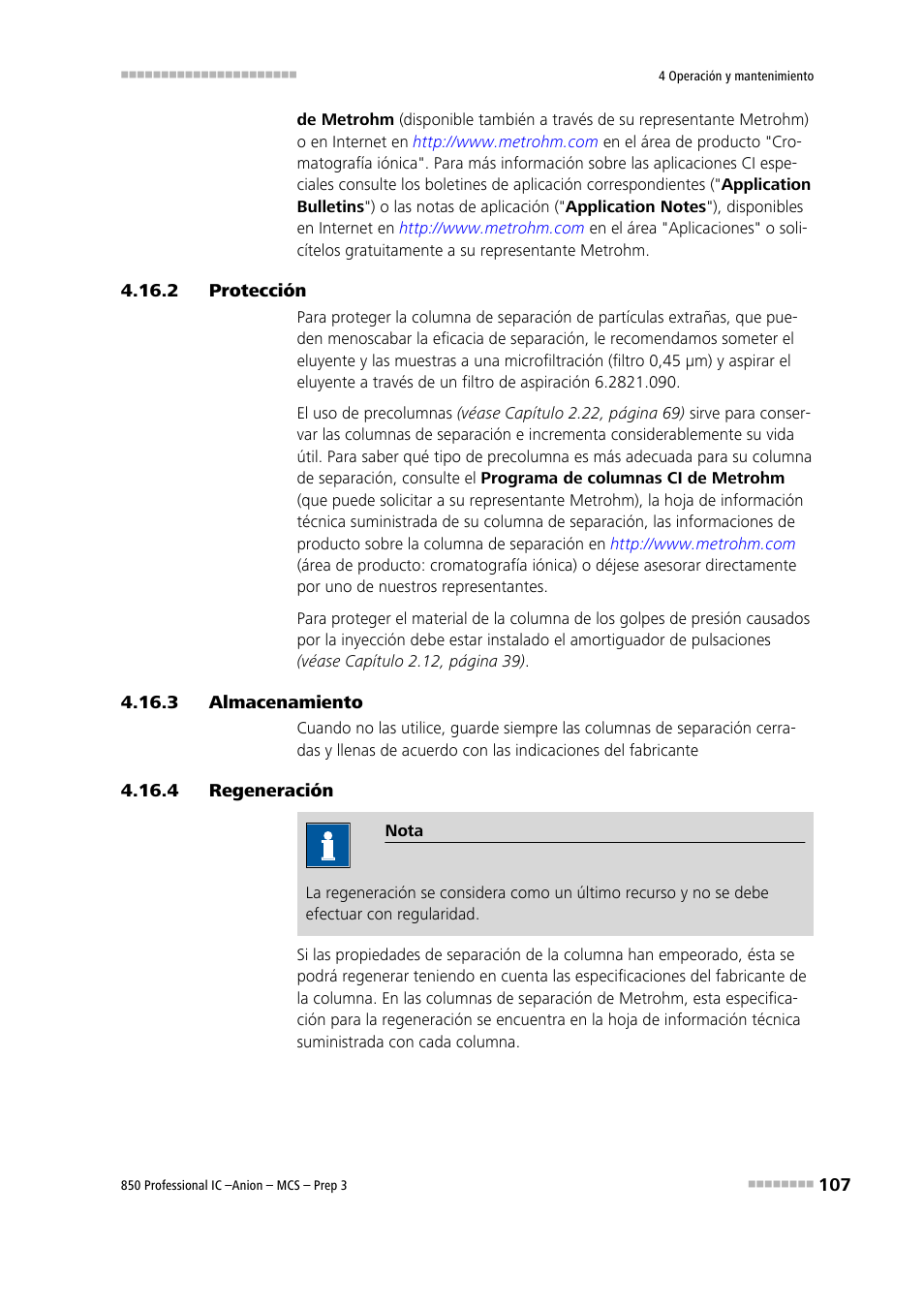 2 protección, 3 almacenamiento, 4 regeneración | Protección, Almacenamiento, Regeneración | Metrohm 850 Professional IC Anion MCS Prep 3 User Manual | Page 117 / 152
