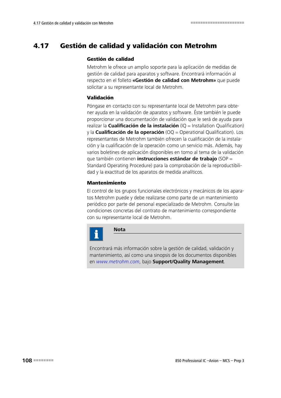 17 gestión de calidad y validación con metrohm | Metrohm 850 Professional IC Anion MCS Prep 3 User Manual | Page 118 / 152