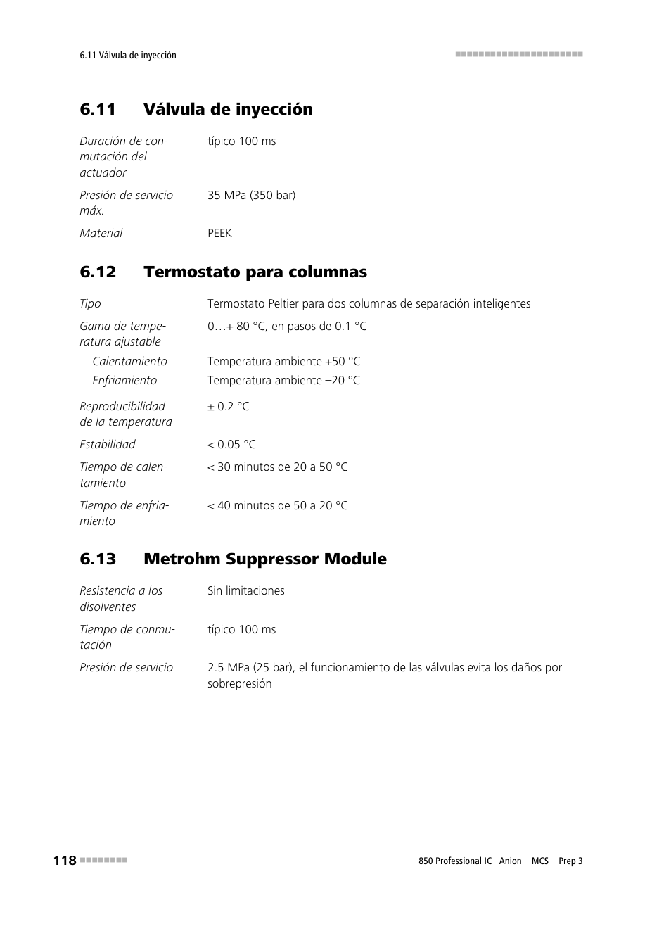 11 válvula de inyección, 12 termostato para columnas, 13 metrohm suppressor module | Metrohm 850 Professional IC Anion MCS Prep 3 User Manual | Page 128 / 152