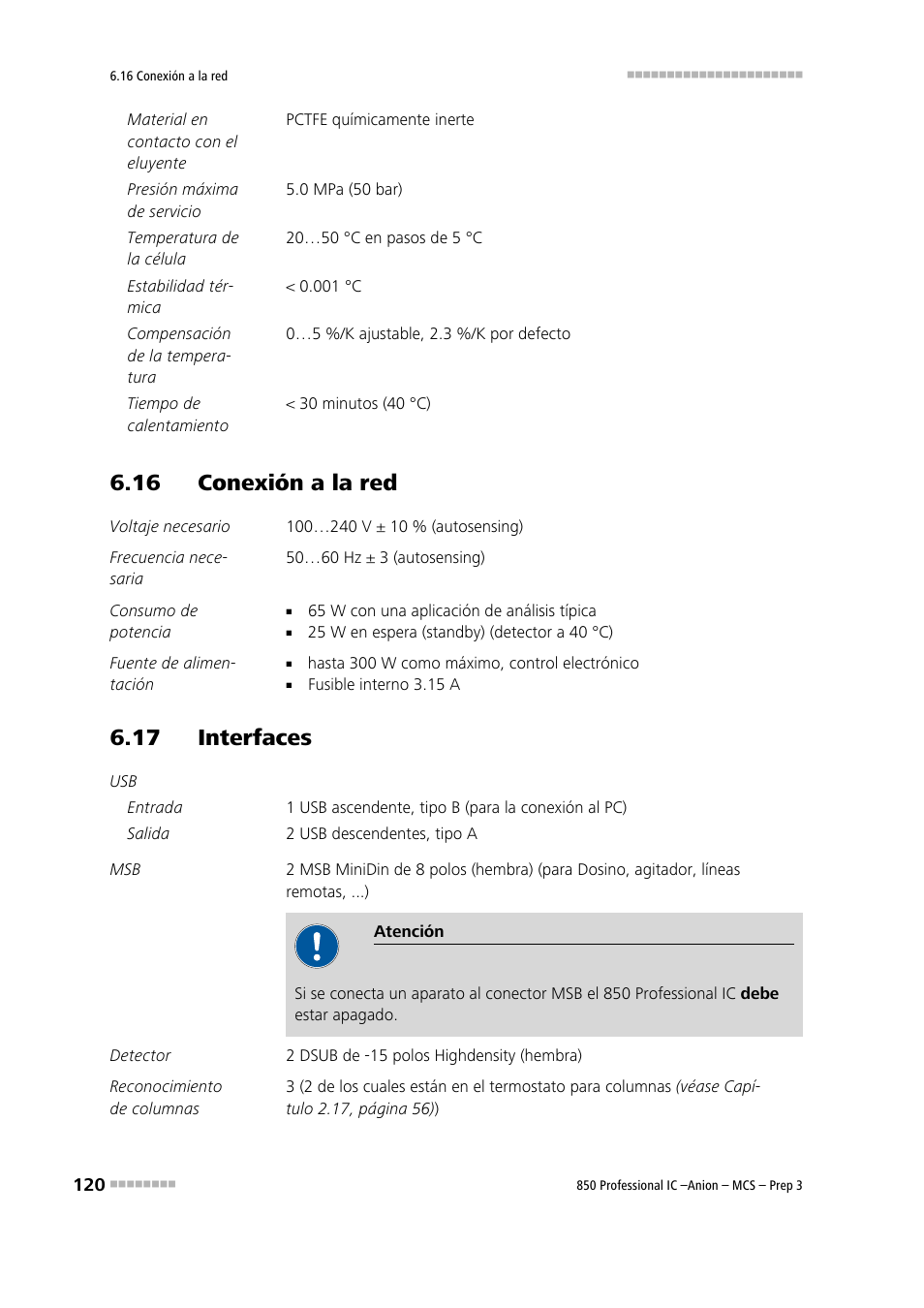 16 conexión a la red, 17 interfaces | Metrohm 850 Professional IC Anion MCS Prep 3 User Manual | Page 130 / 152