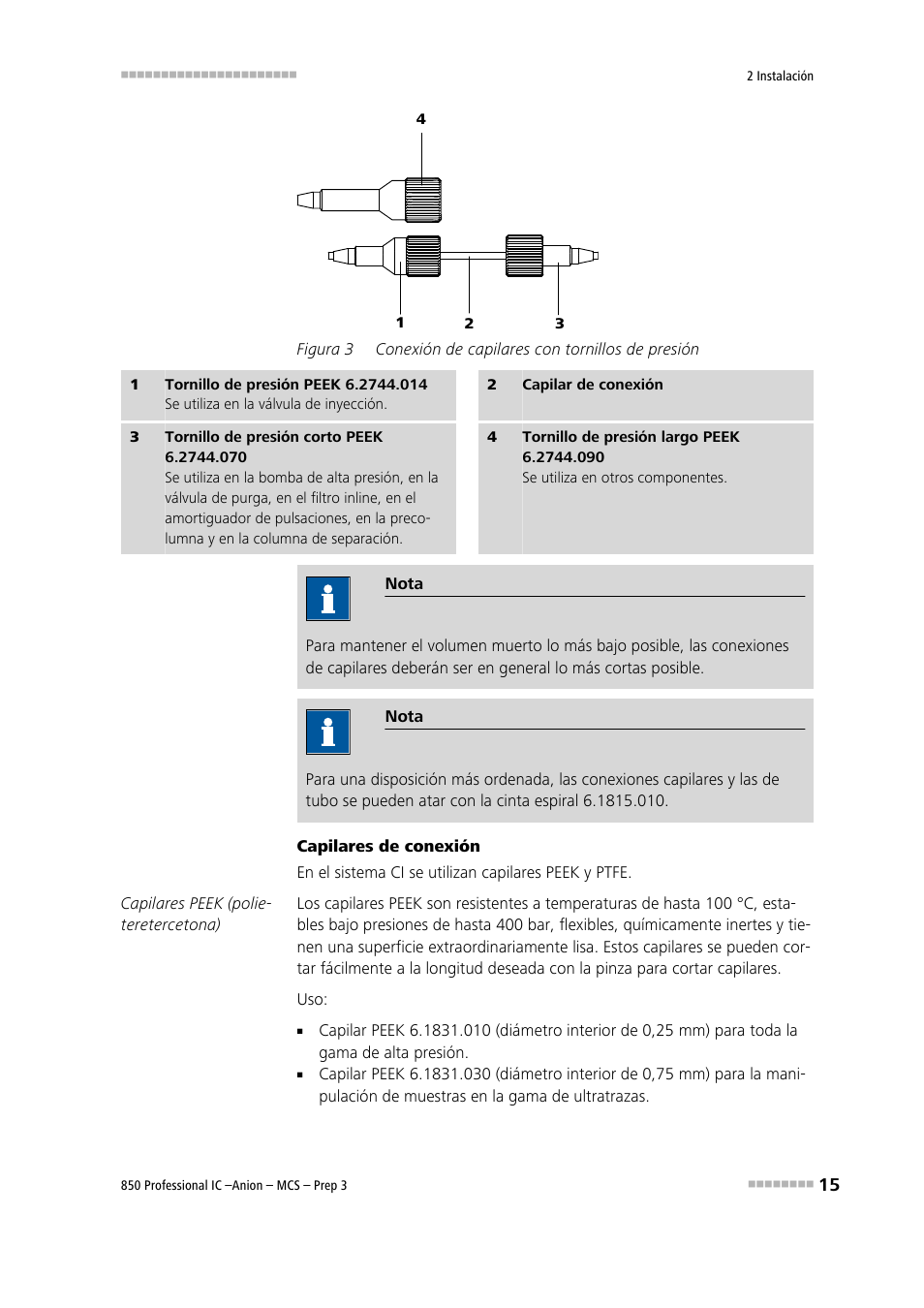 Figura 3, Conexión de capilares con tornillos de presión | Metrohm 850 Professional IC Anion MCS Prep 3 User Manual | Page 25 / 152