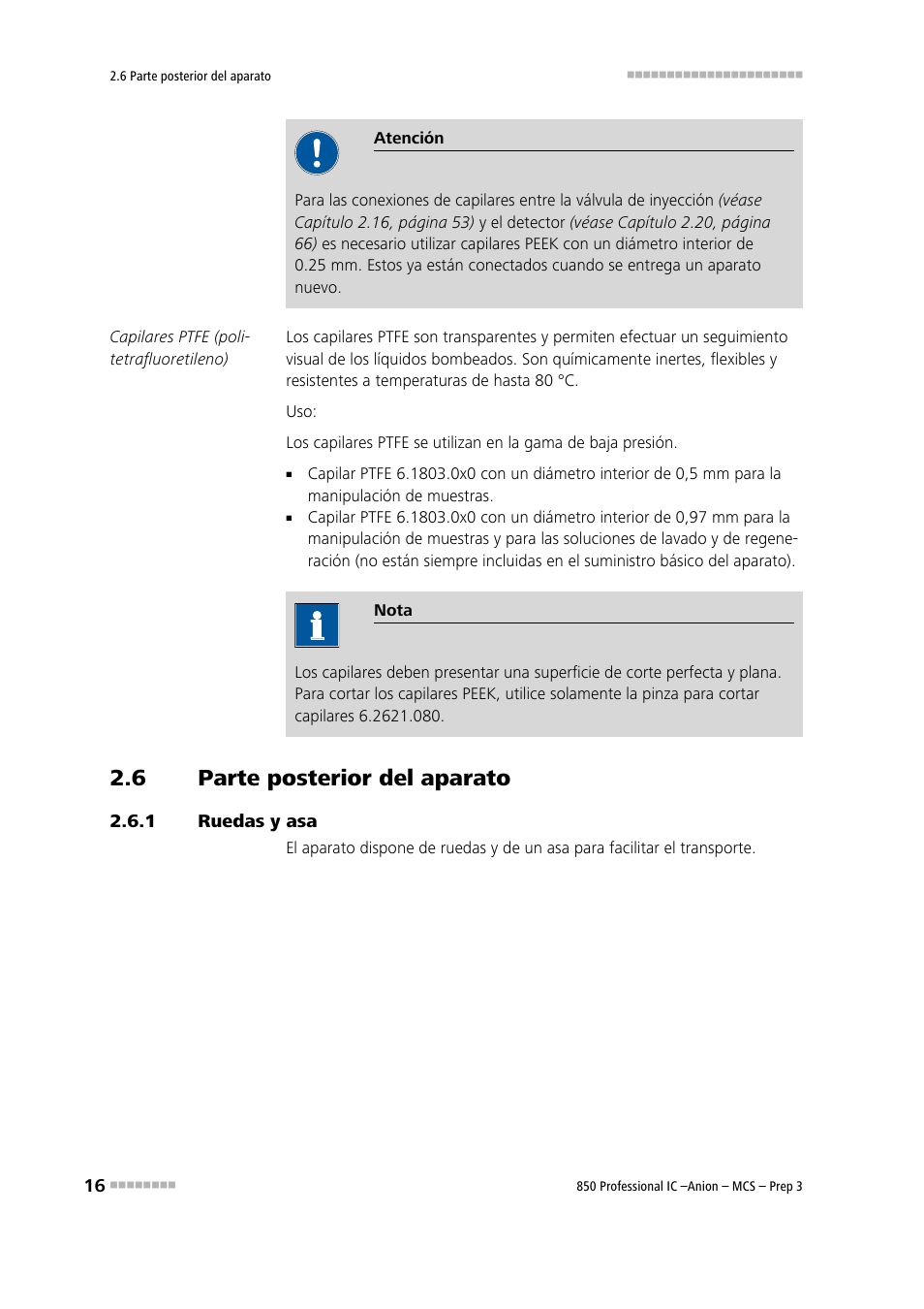 6 parte posterior del aparato, 1 ruedas y asa, Parte posterior del aparato | Ruedas y asa | Metrohm 850 Professional IC Anion MCS Prep 3 User Manual | Page 26 / 152