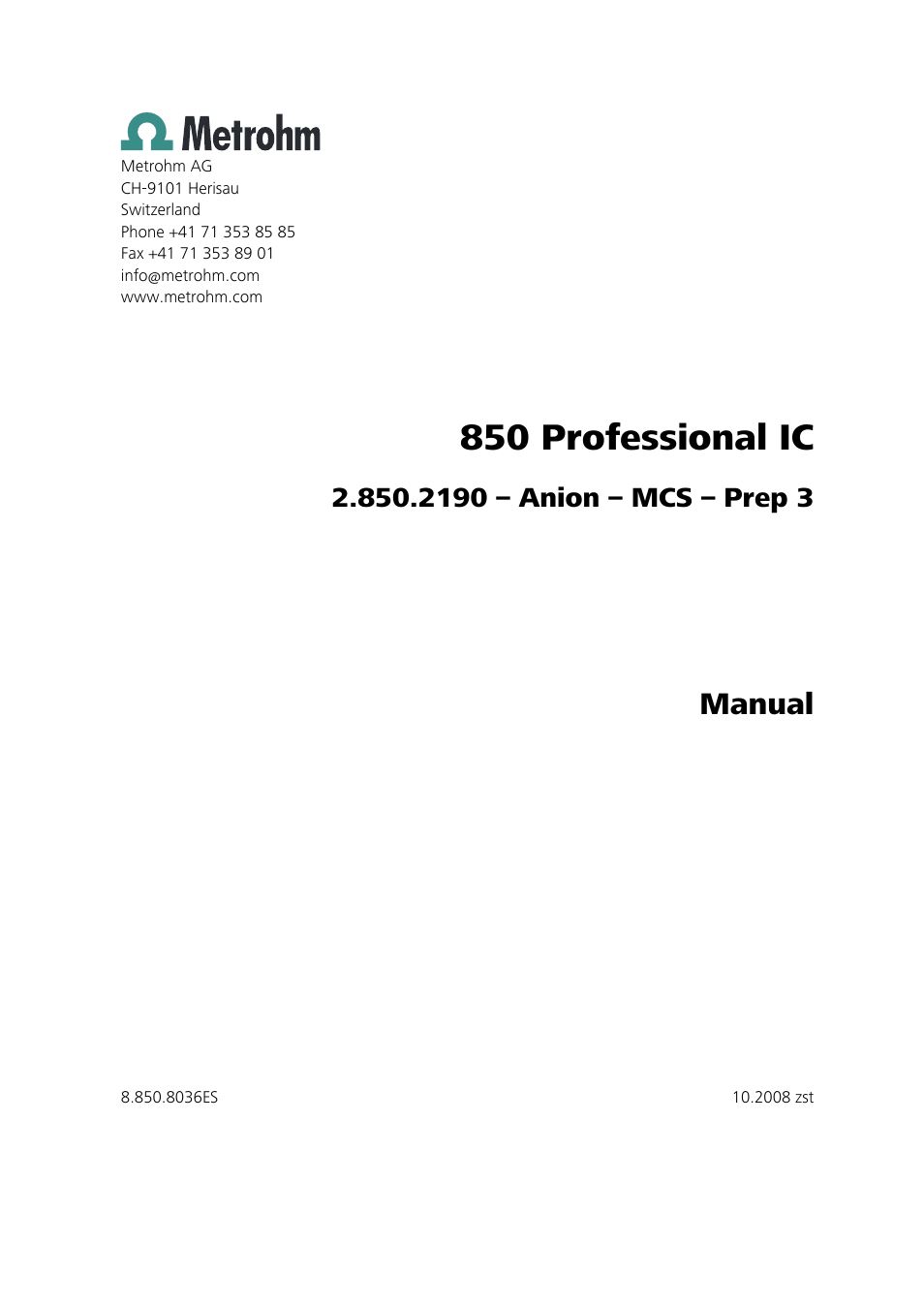 850 professional ic, Manual | Metrohm 850 Professional IC Anion MCS Prep 3 User Manual | Page 3 / 152