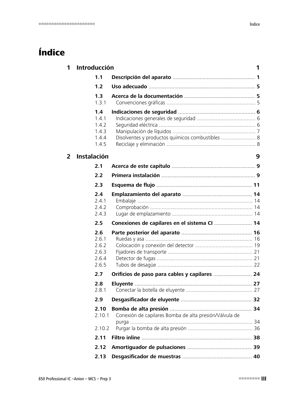 Índice | Metrohm 850 Professional IC Anion MCS Prep 3 User Manual | Page 5 / 152