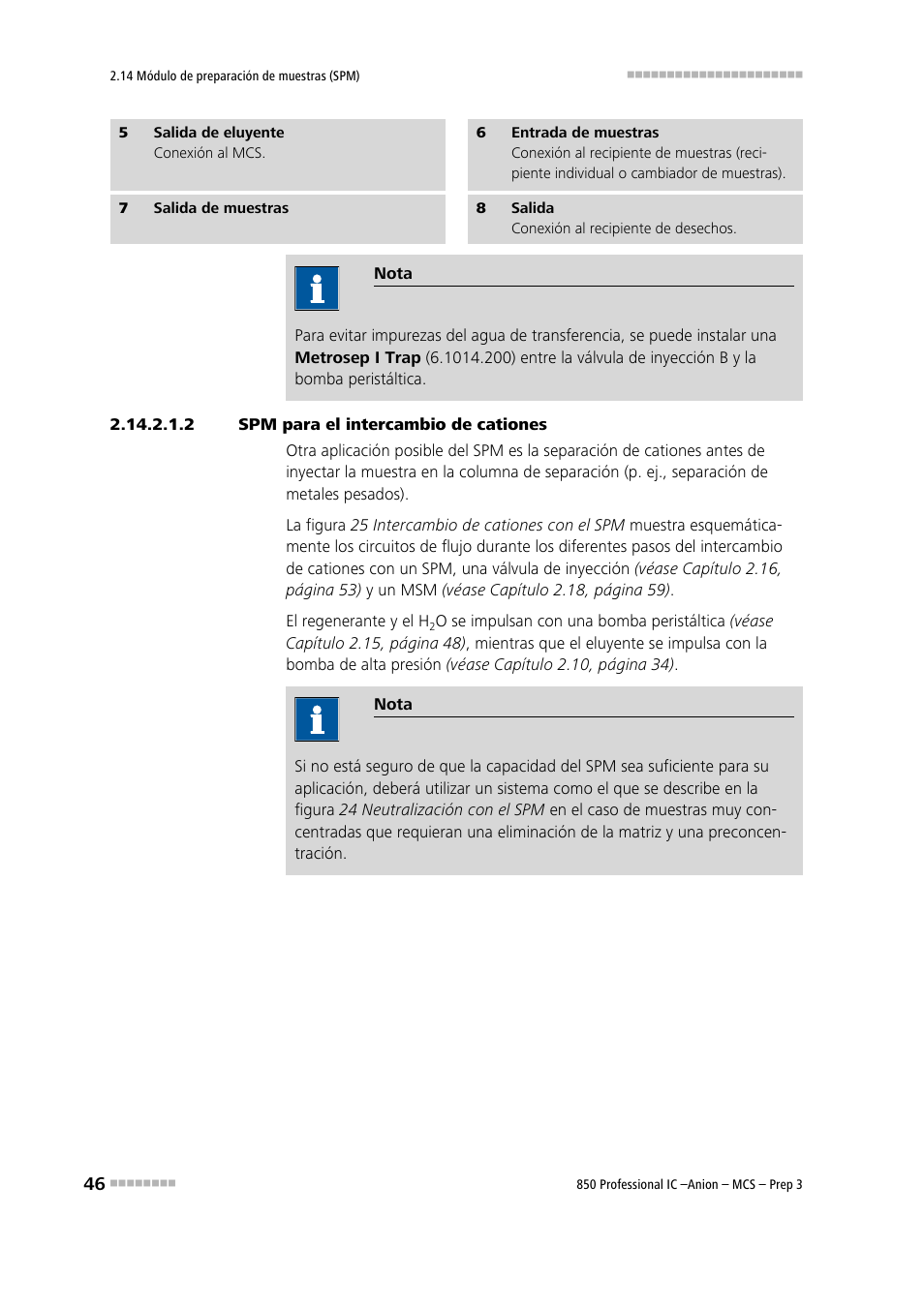 2 spm para el intercambio de cationes, Intercambio de cationes | Metrohm 850 Professional IC Anion MCS Prep 3 User Manual | Page 56 / 152
