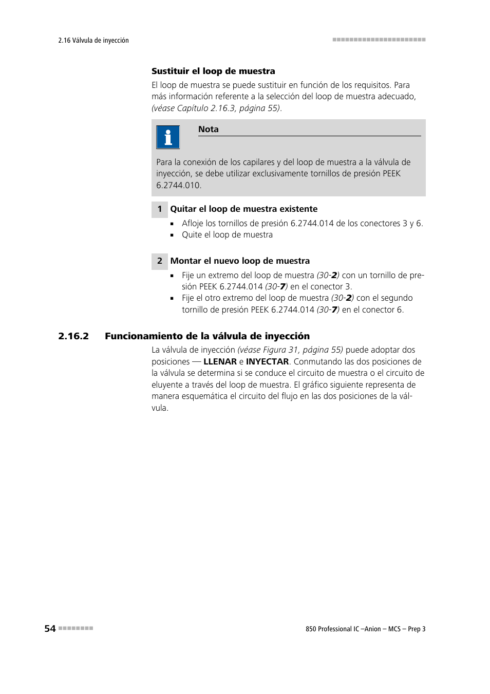 2 funcionamiento de la válvula de inyección, Funcionamiento de la válvula de inyección | Metrohm 850 Professional IC Anion MCS Prep 3 User Manual | Page 64 / 152