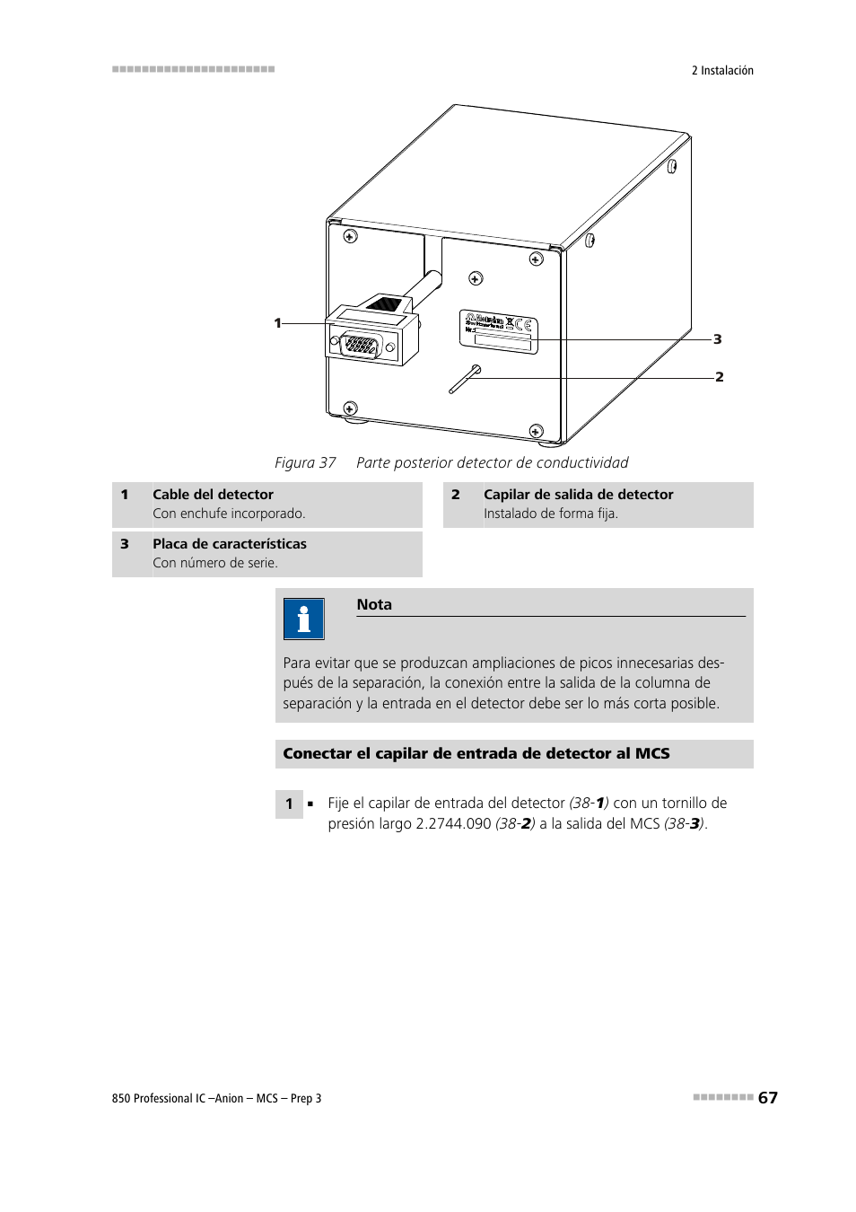 Figura 37, Parte posterior detector de conductividad | Metrohm 850 Professional IC Anion MCS Prep 3 User Manual | Page 77 / 152