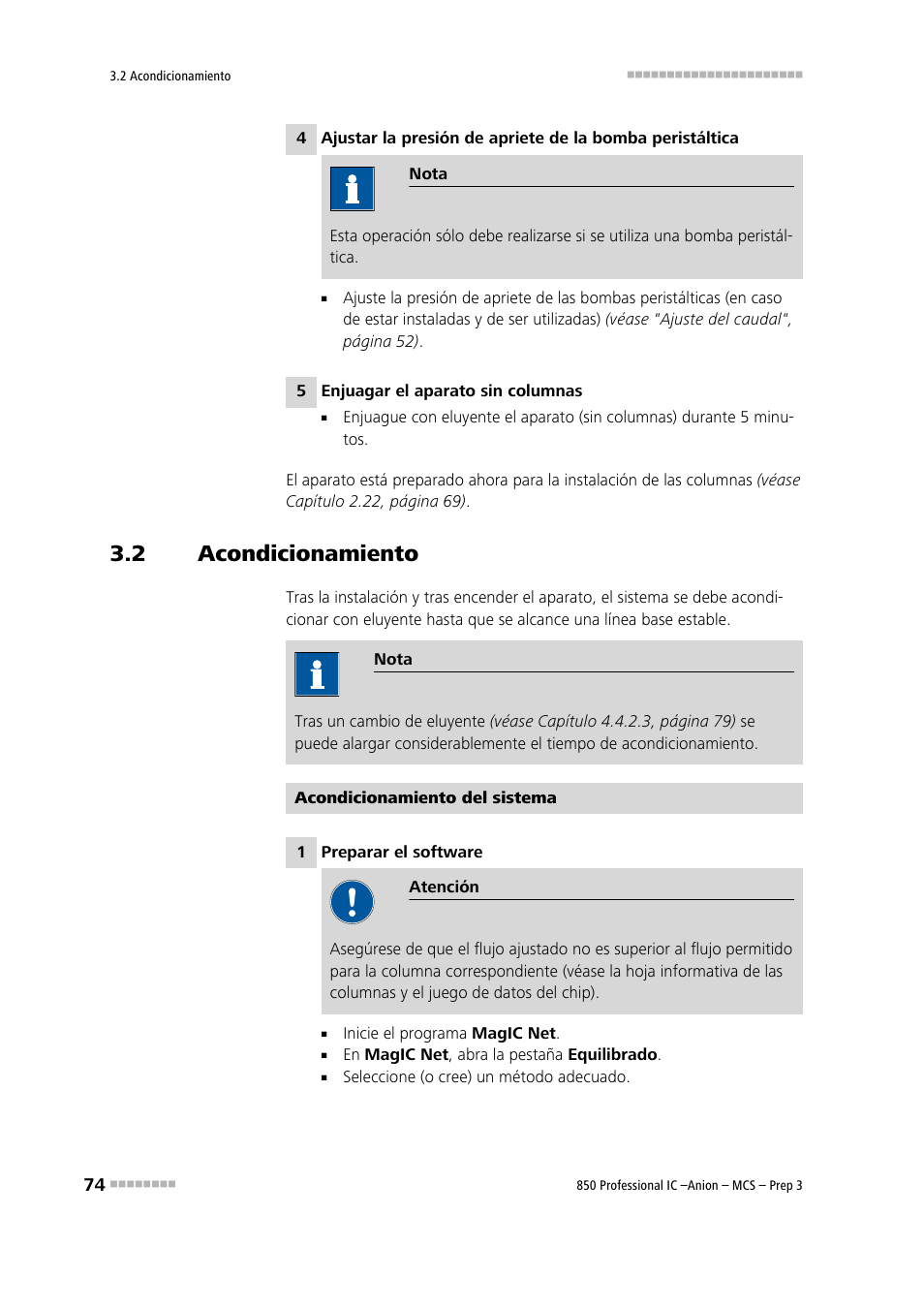 2 acondicionamiento, Acondicionamiento | Metrohm 850 Professional IC Anion MCS Prep 3 User Manual | Page 84 / 152