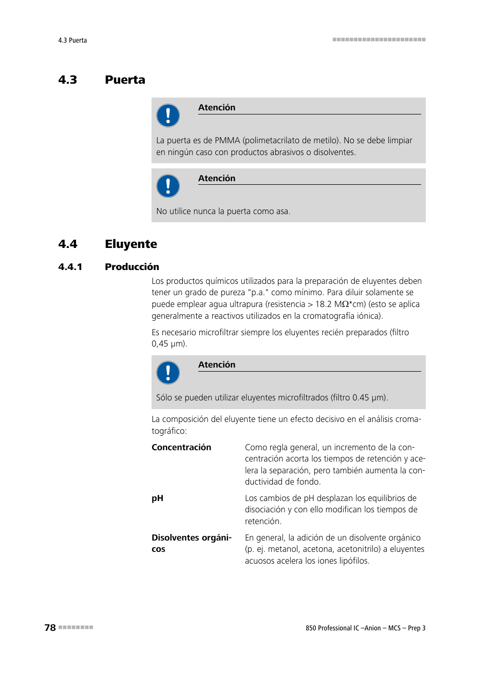 3 puerta, 4 eluyente, 1 producción | Puerta, Eluyente, Producción | Metrohm 850 Professional IC Anion MCS Prep 3 User Manual | Page 88 / 152