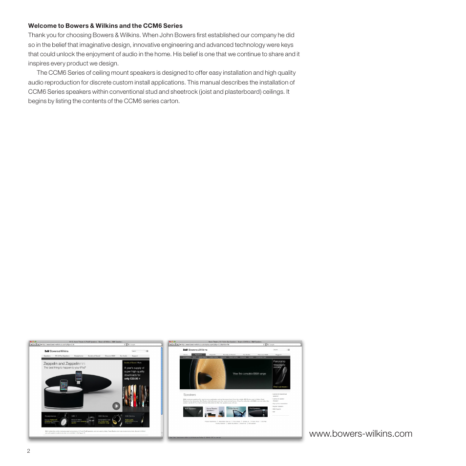 Welcome to bowers & wilkins and the ccm6 series | Bowers & Wilkins CCM6 User Manual | Page 2 / 8