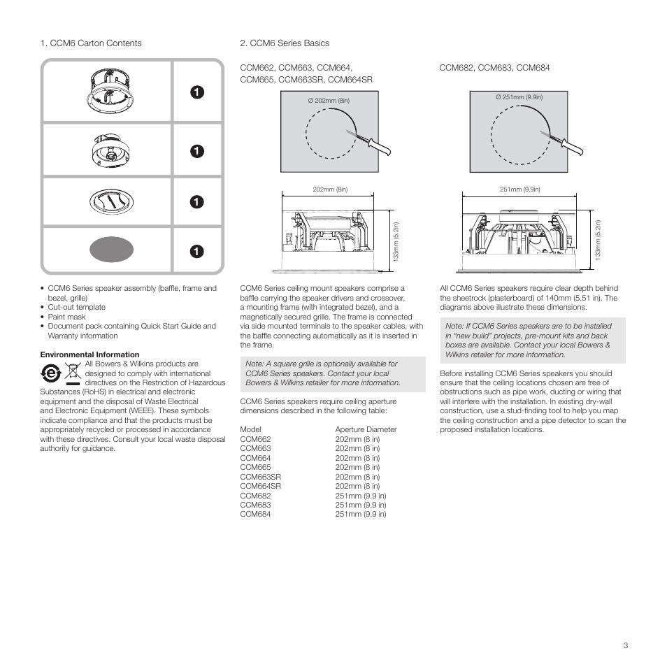 Ccm6 carton contents, Ccm6 series basics | Bowers & Wilkins CCM6 User Manual | Page 3 / 8