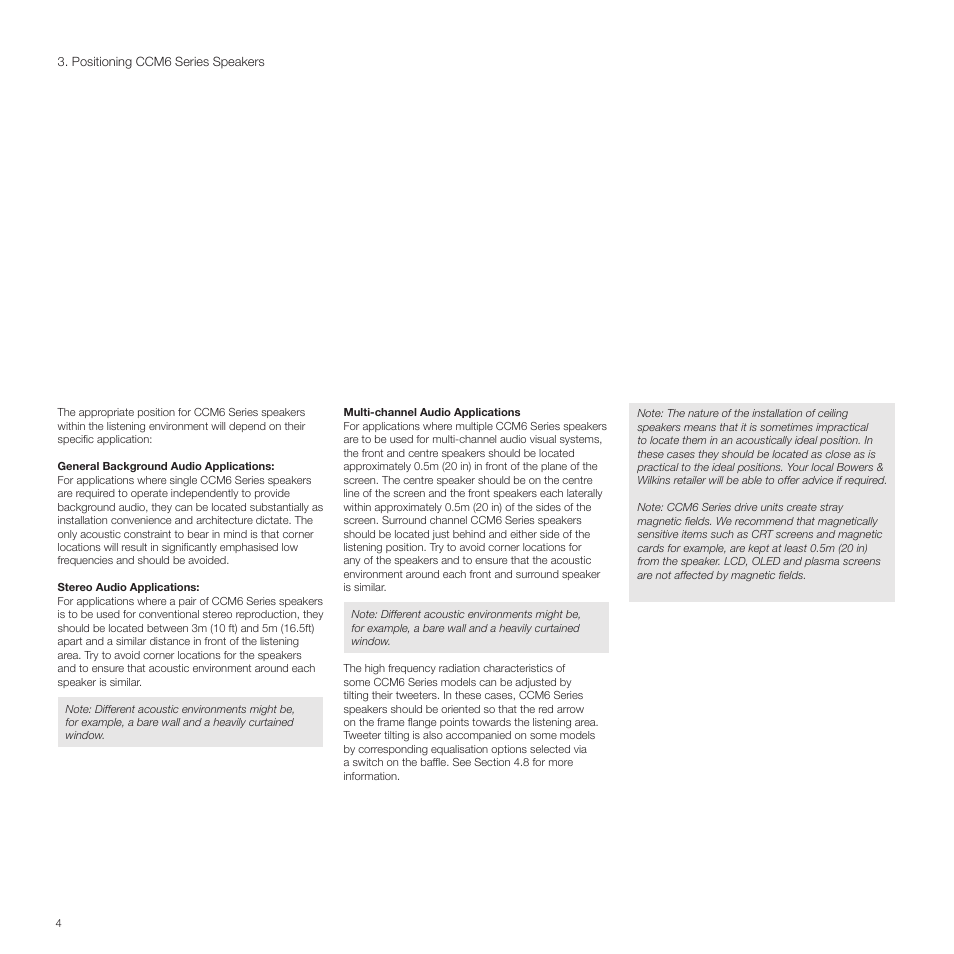 Positioning ccm6 series speakers | Bowers & Wilkins CCM6 User Manual | Page 4 / 8