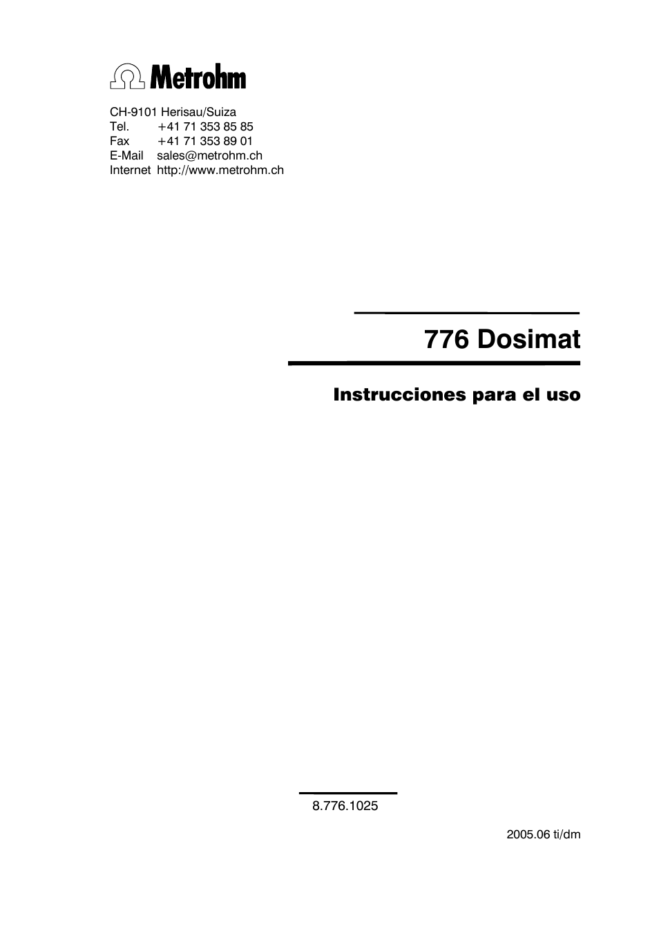 Metrohm 776 Dosimat User Manual | 42 pages
