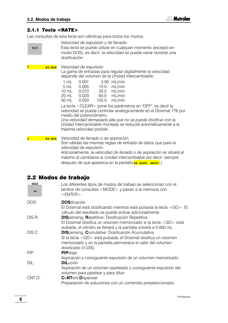 2 modos de trabajo | Metrohm 776 Dosimat User Manual | Page 10 / 42