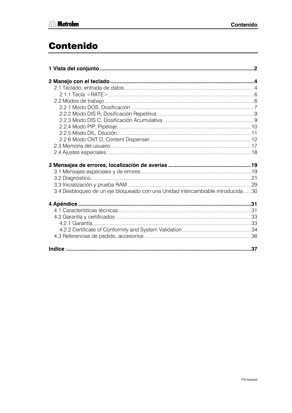 Metrohm 776 Dosimat User Manual | Page 3 / 42