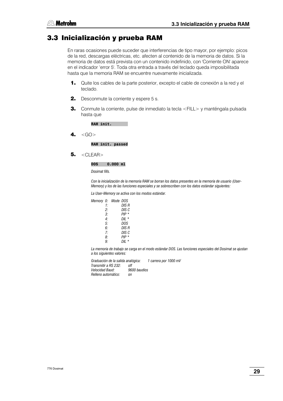 3 inicialización y prueba ram | Metrohm 776 Dosimat User Manual | Page 33 / 42