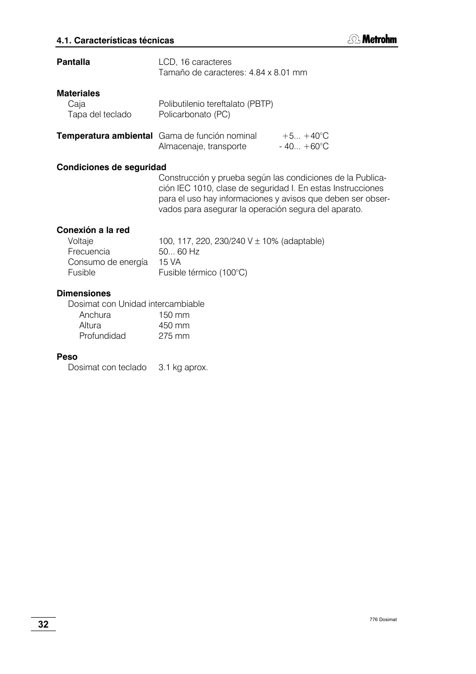 Metrohm 776 Dosimat User Manual | Page 36 / 42