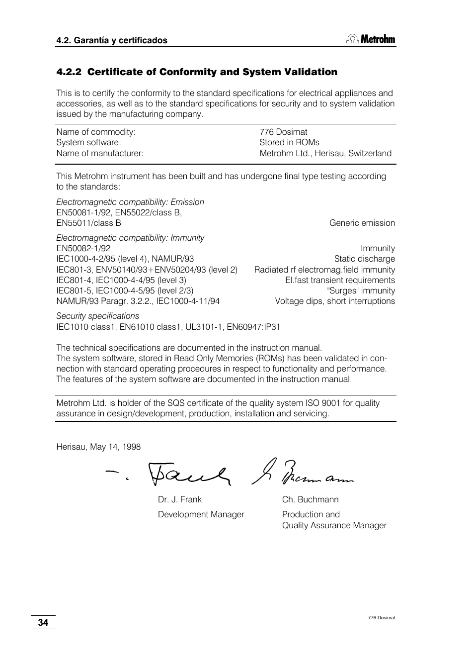 Metrohm 776 Dosimat User Manual | Page 38 / 42