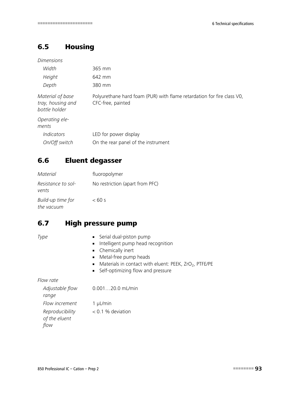 5 housing, 6 eluent degasser, 7 high pressure pump | Housing, Eluent degasser, High pressure pump | Metrohm 850 Professional IC Cation - Prep 2 User Manual | Page 103 / 128