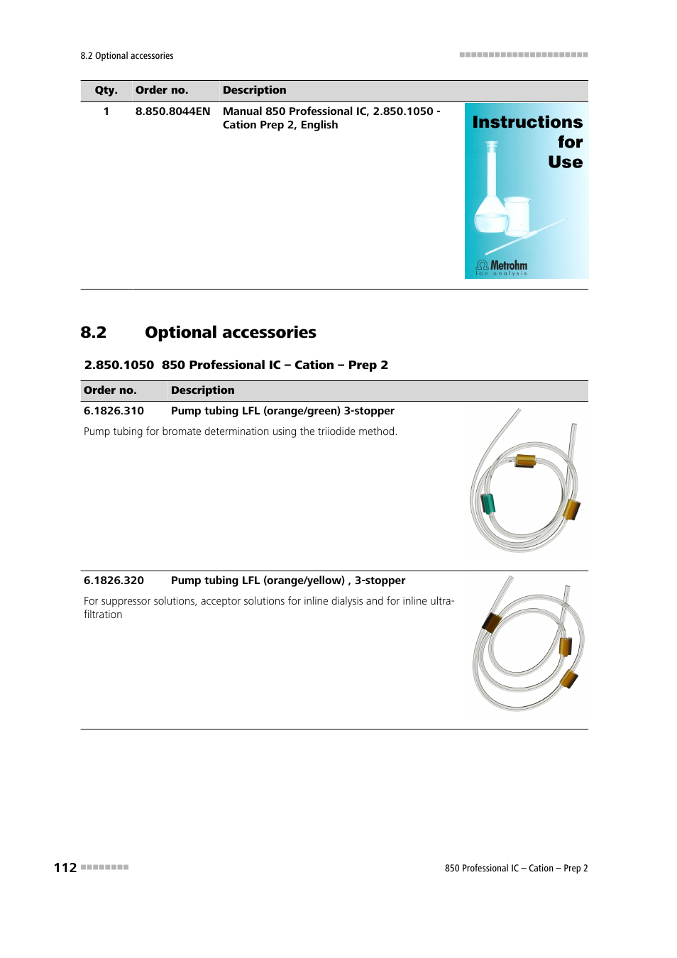 2 optional accessories, Optional accessories | Metrohm 850 Professional IC Cation - Prep 2 User Manual | Page 122 / 128