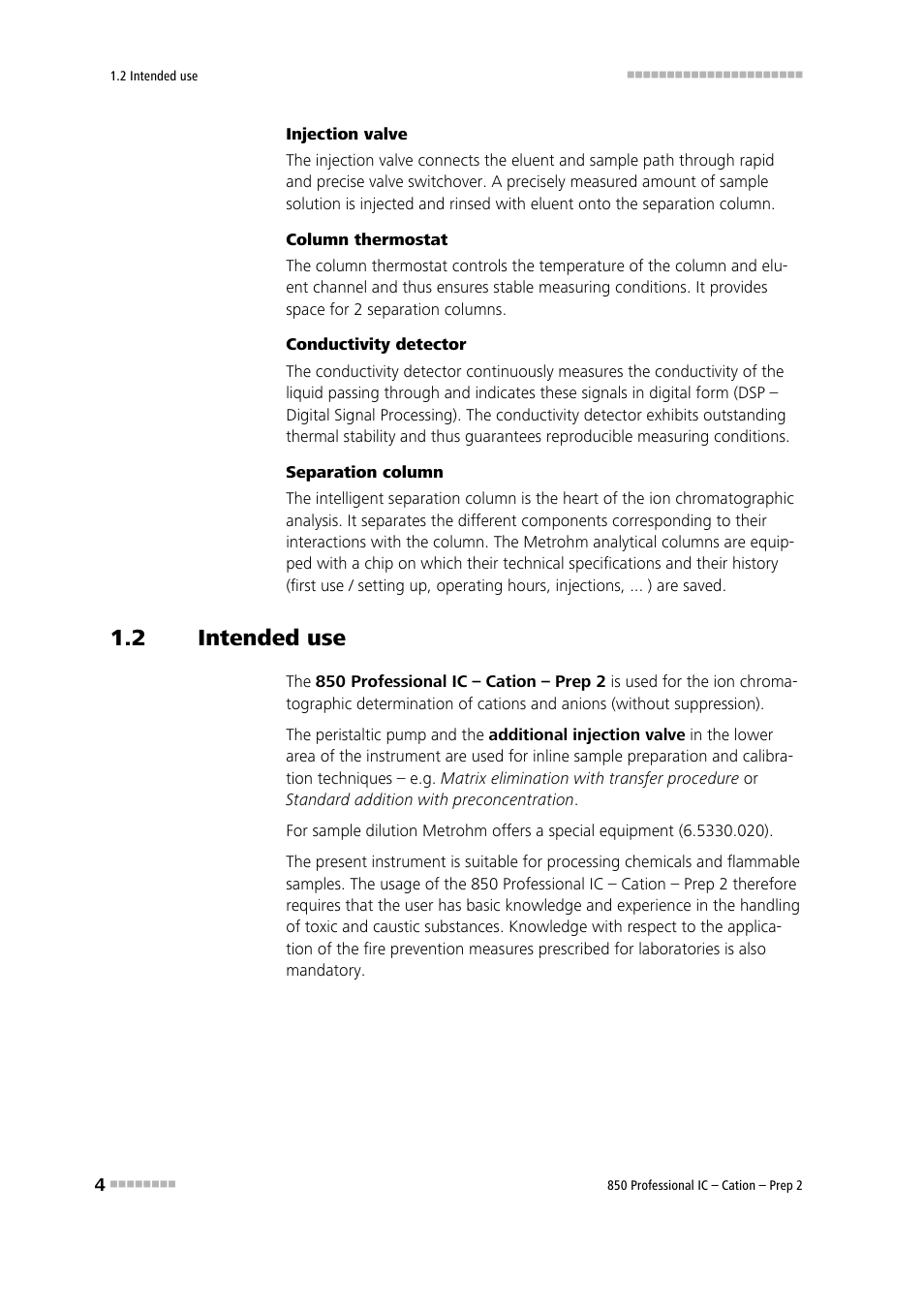 2 intended use, Intended use | Metrohm 850 Professional IC Cation - Prep 2 User Manual | Page 14 / 128