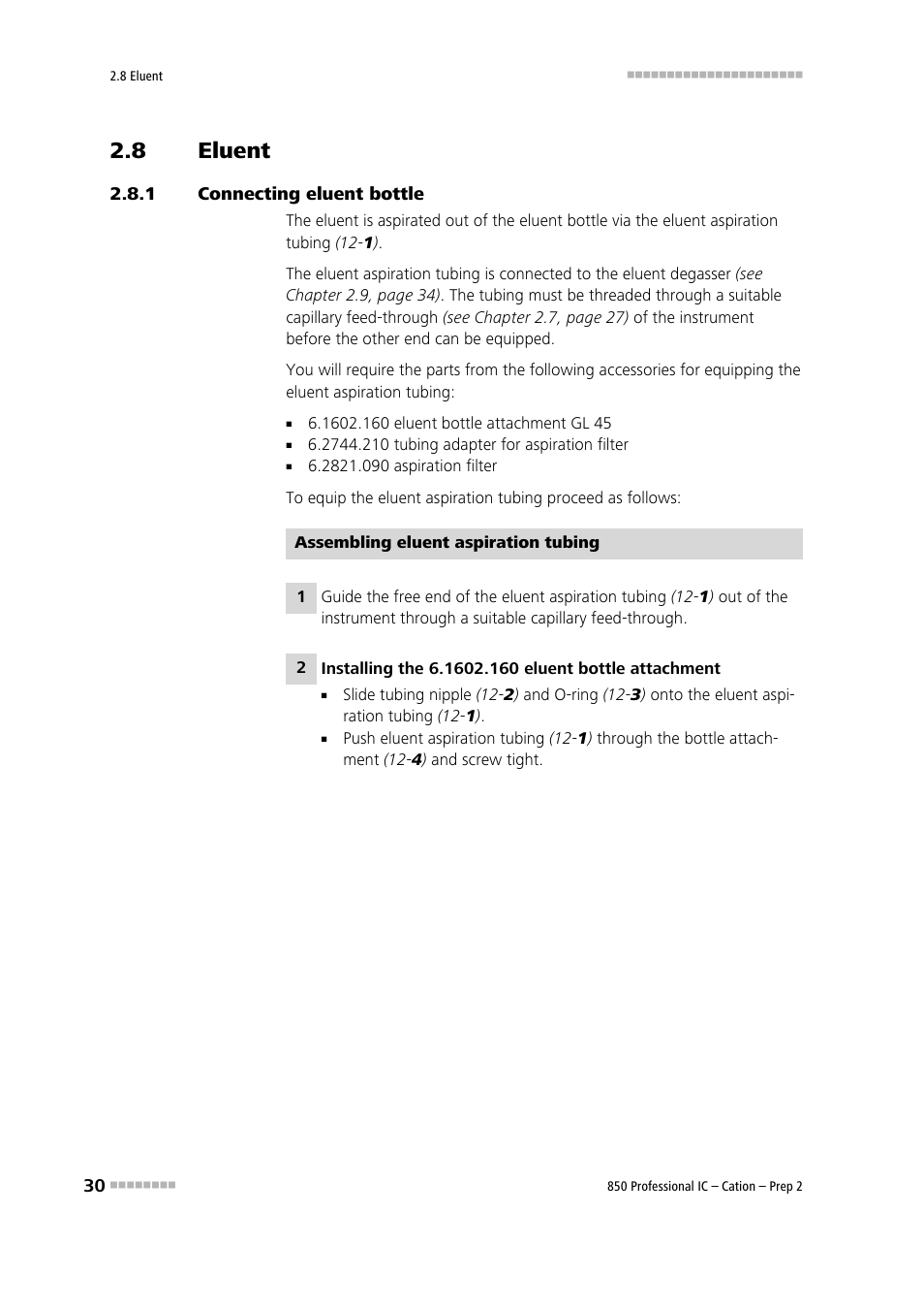 8 eluent, 1 connecting eluent bottle, Eluent | Connecting eluent bottle | Metrohm 850 Professional IC Cation - Prep 2 User Manual | Page 40 / 128
