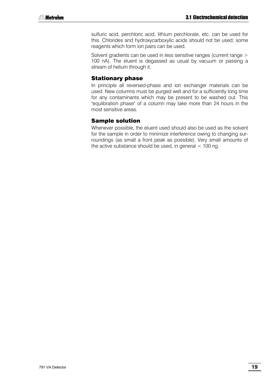 Stationary phase, Sample solution | Metrohm 791 VA Detector User Manual | Page 25 / 56