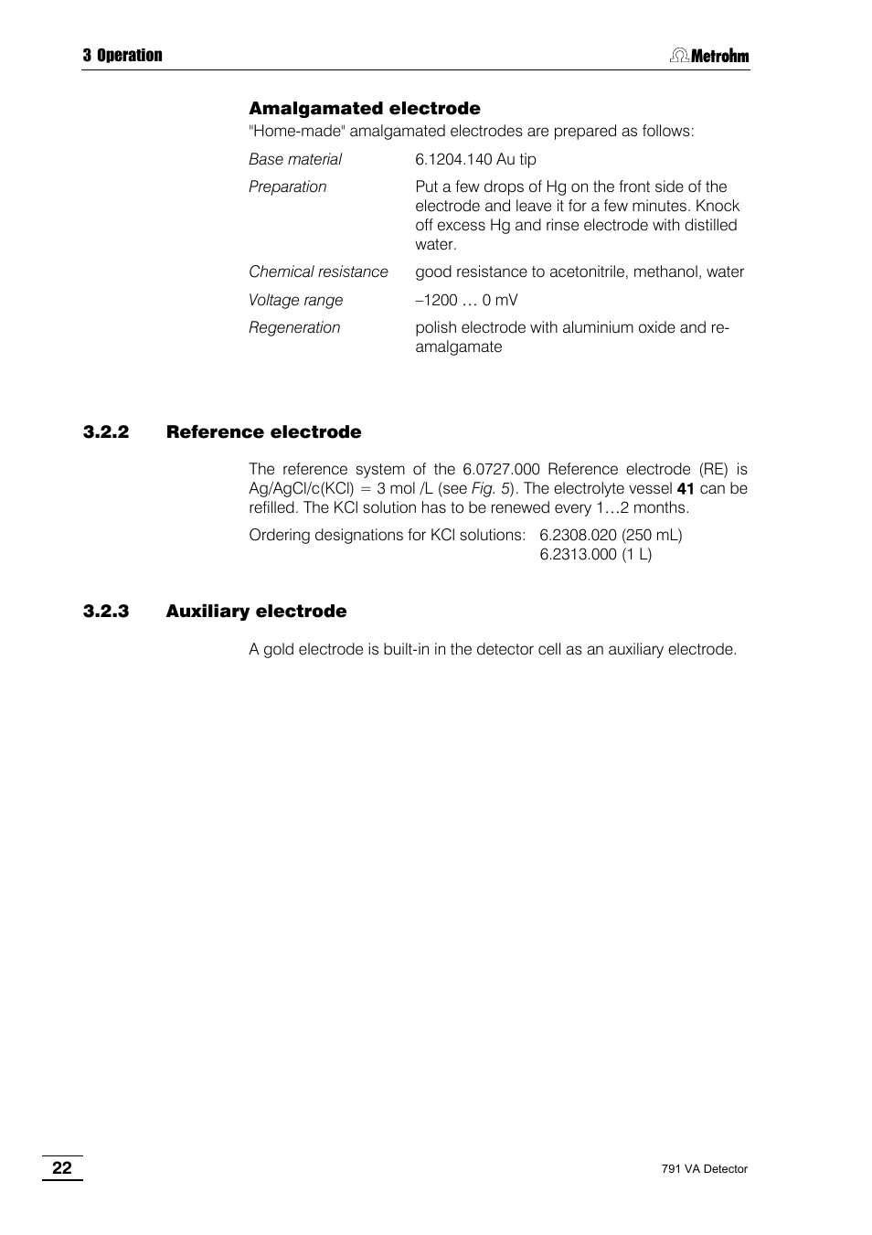 Amalgamated electrode, 2 reference electrode, 3 auxiliary electrode | Metrohm 791 VA Detector User Manual | Page 28 / 56