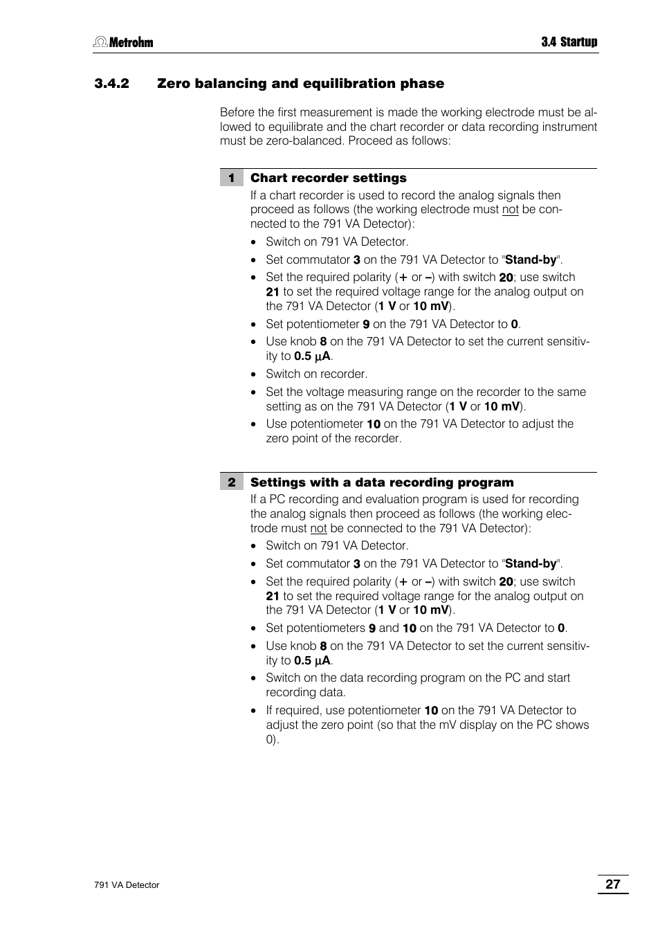 2 zero balancing and equilibration phase | Metrohm 791 VA Detector User Manual | Page 33 / 56