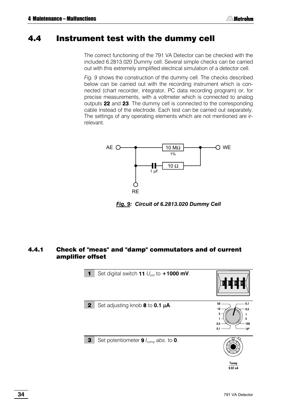 4 instrument test with the dummy cell | Metrohm 791 VA Detector User Manual | Page 40 / 56