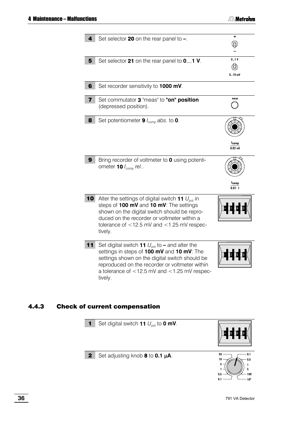 3 check of current compensation | Metrohm 791 VA Detector User Manual | Page 42 / 56