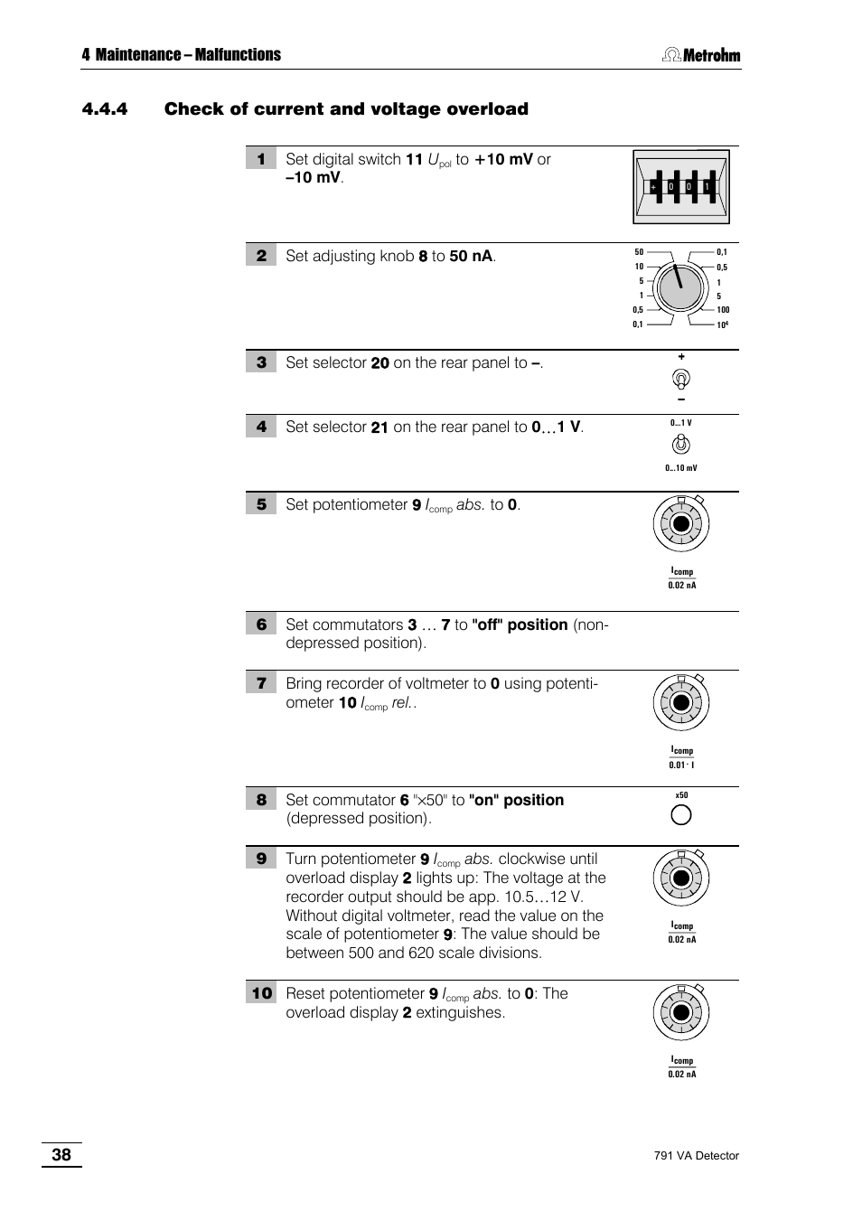 4 check of current and voltage overload | Metrohm 791 VA Detector User Manual | Page 44 / 56