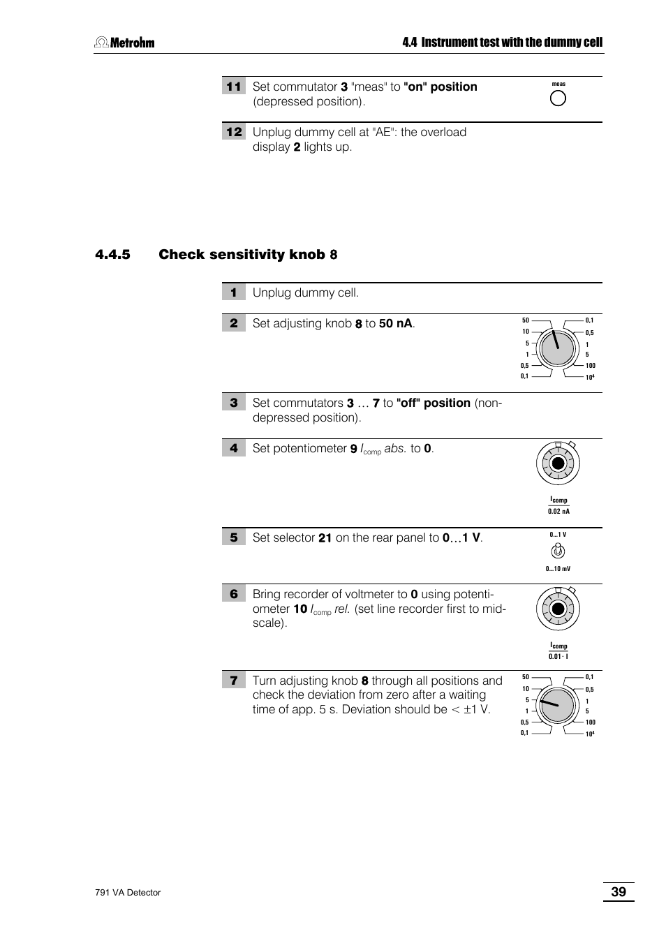 5 check sensitivity knob, 5 check sensitivity knob 8 | Metrohm 791 VA Detector User Manual | Page 45 / 56