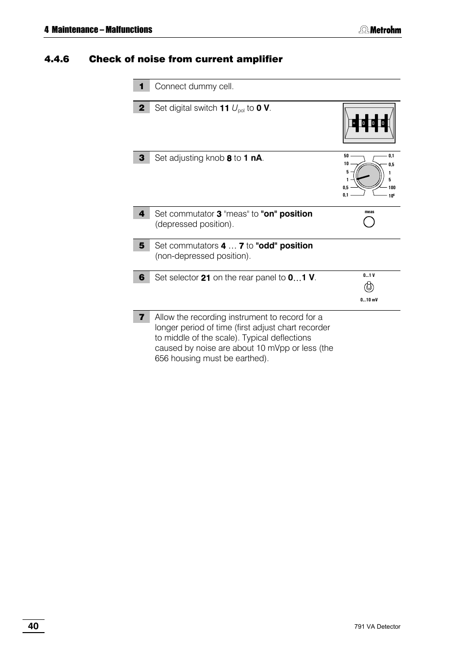 6 check of noise from current amplifier | Metrohm 791 VA Detector User Manual | Page 46 / 56