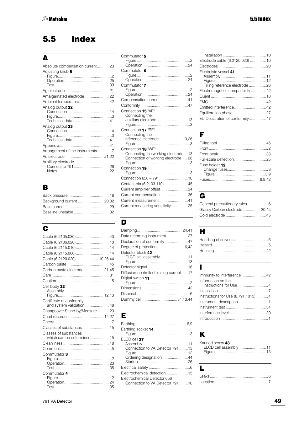 5 index | Metrohm 791 VA Detector User Manual | Page 55 / 56