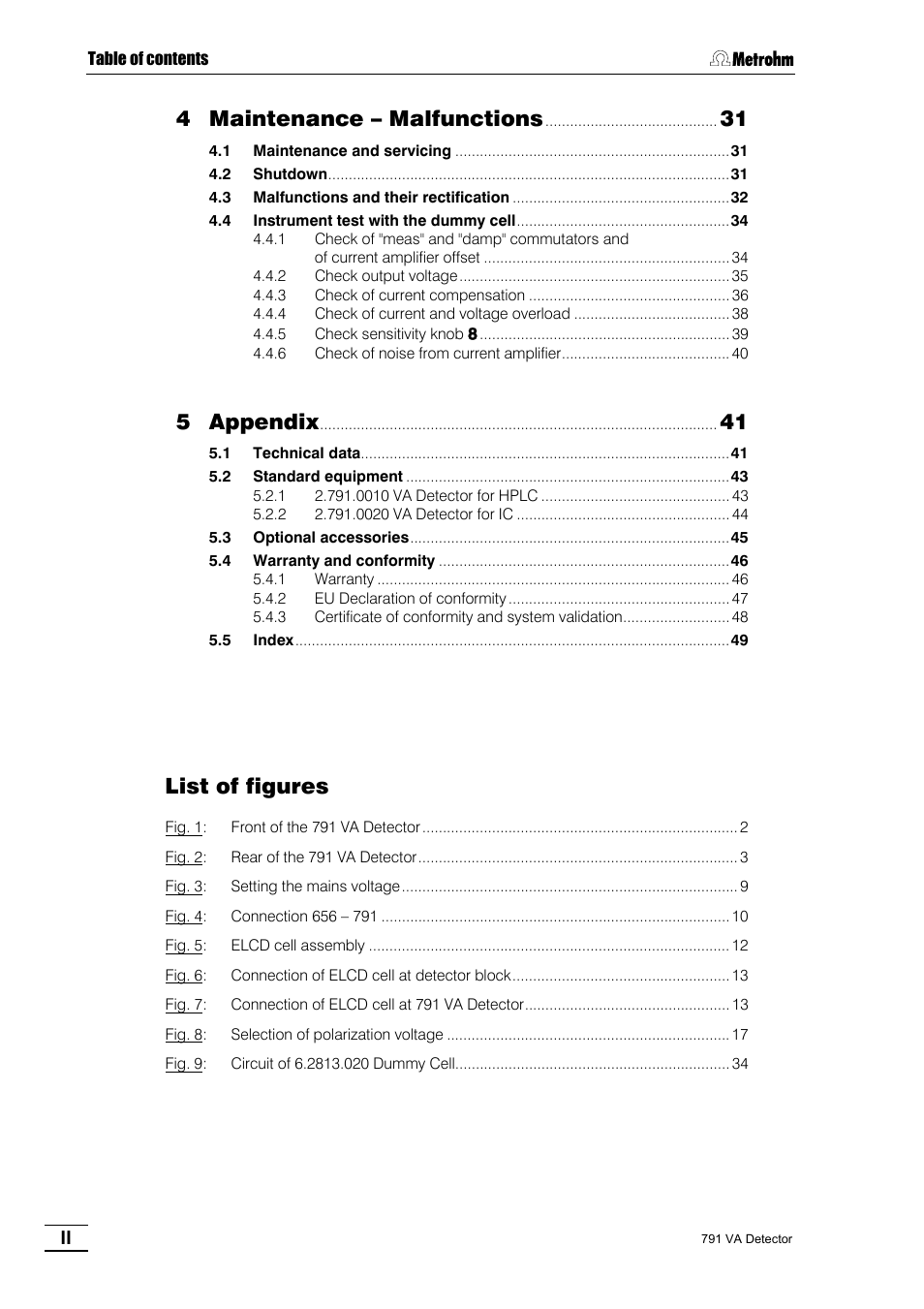 4 maintenance – malfunctions, 5 appendix, List of figures | Metrohm 791 VA Detector User Manual | Page 6 / 56