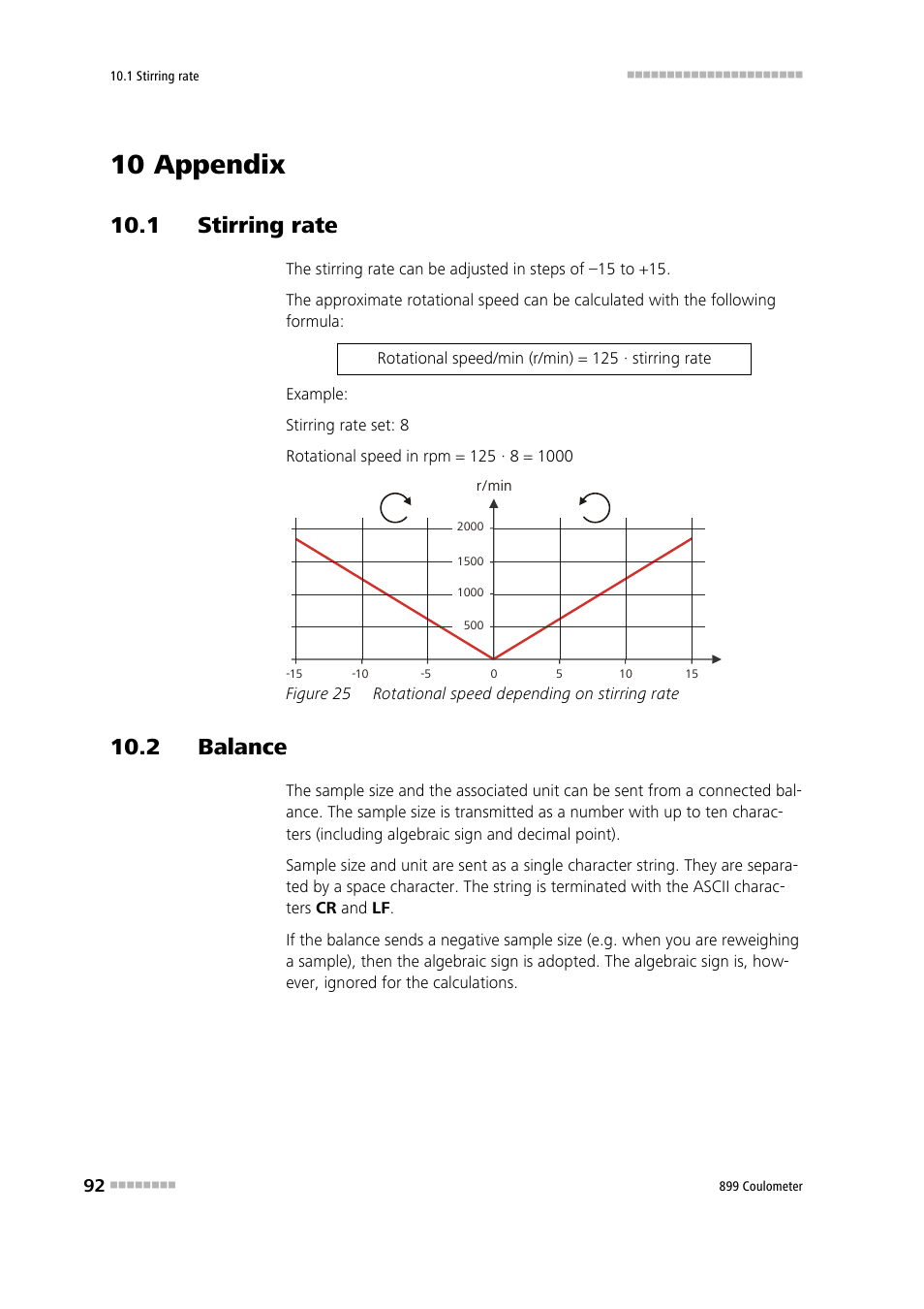 10 appendix, 1 stirring rate, 2 balance | Figure 25, Rotational speed depending on stirring rate | Metrohm 899 Coulometer User Manual | Page 102 / 178