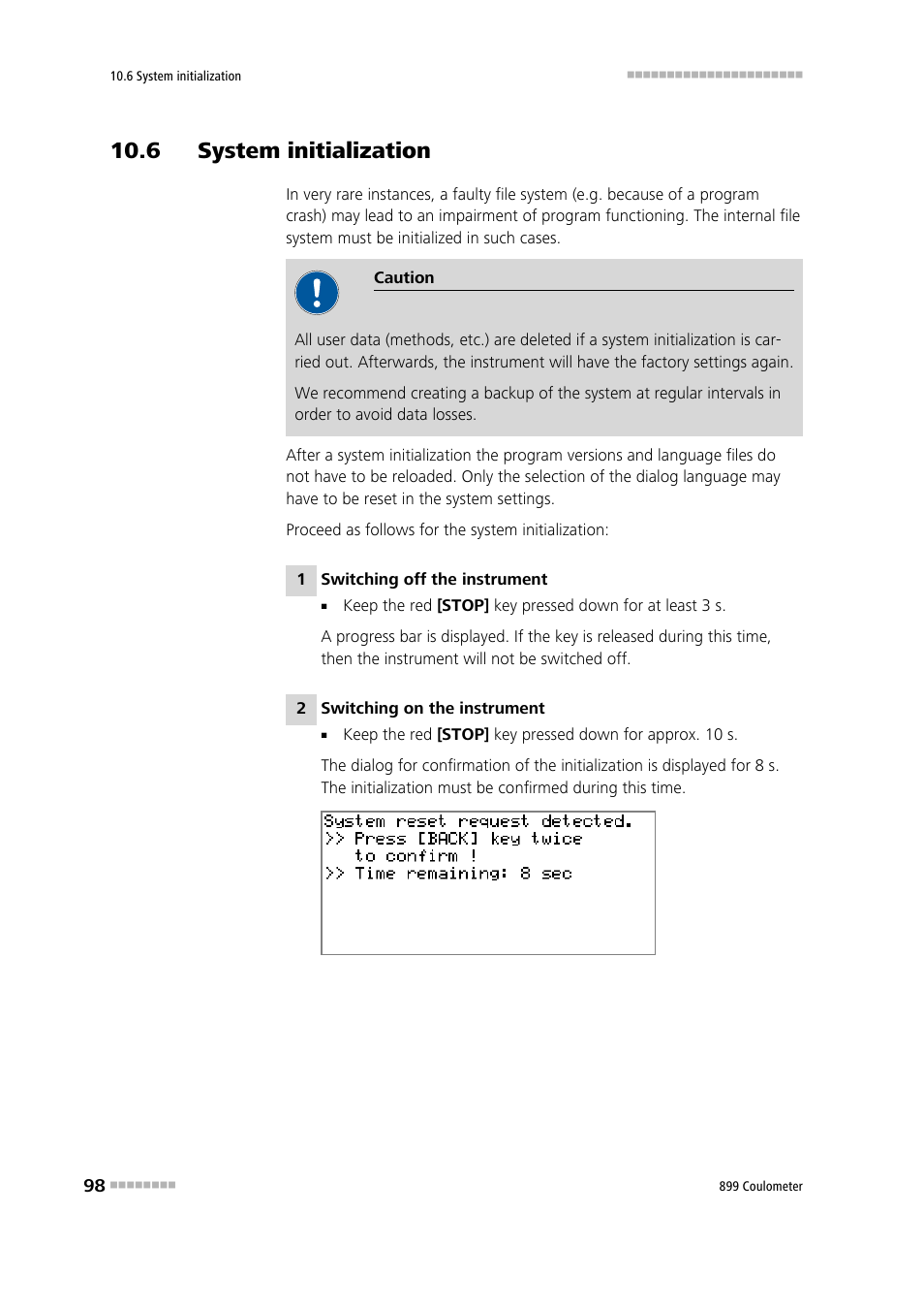 6 system initialization | Metrohm 899 Coulometer User Manual | Page 108 / 178